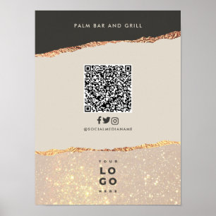Affiche Rose or noir élégant menu prix QR code
