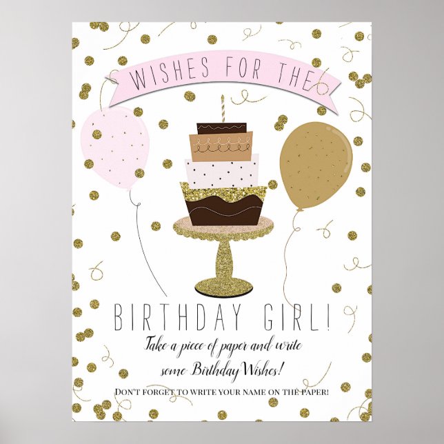 Affiche Rose & Or Sucré est Joyeux Anniversaire Gâteau de  (Devant)