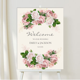 Affiche Rose Pâle Élégant Floral Vintage sur Mariage Crème