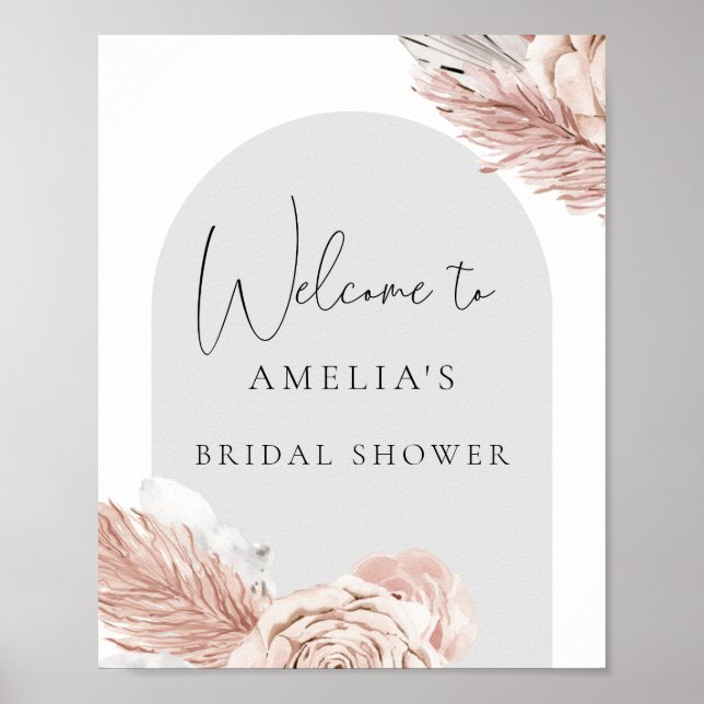 Affiche Rose Pâle Gris Bohème Fleurs Arche Mariage Bain (Devant)
