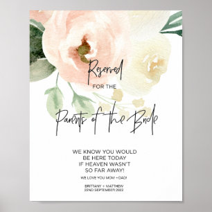 Affiche Rose Pâle Parents de la Mariée Réservé En Souvenir