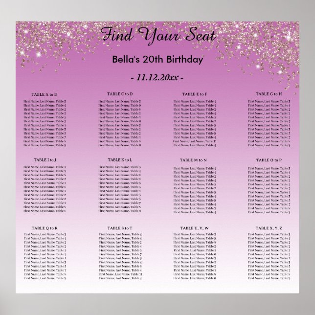 Affiche Rose Parties scintillant or Anniversaire Plan de s (Devant)