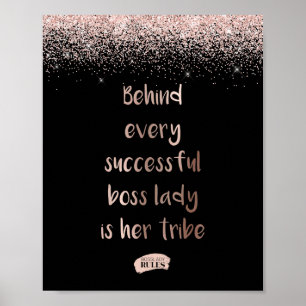 Affiche Rose Parties scintillant or Boss Lady Motivational