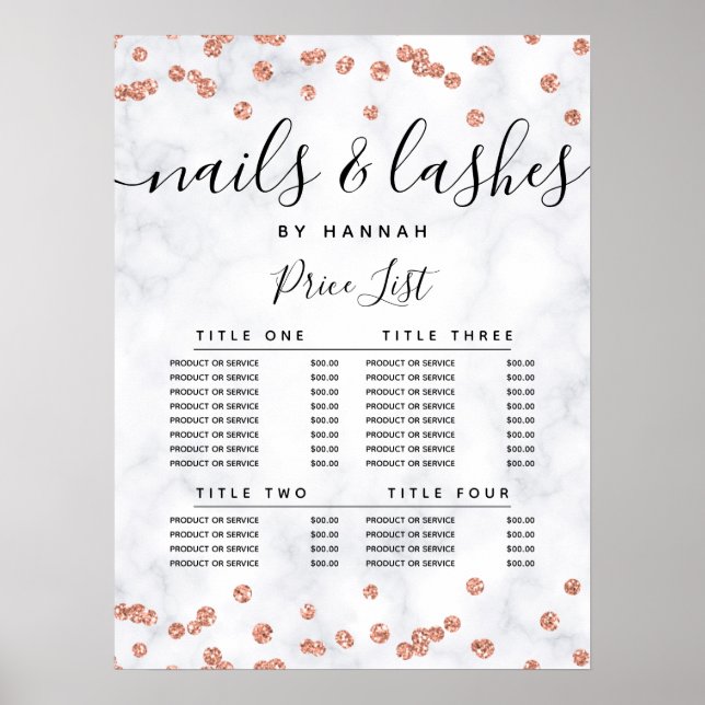 Affiche Rose Parties scintillant or Confetti Marble Menu P (Devant)