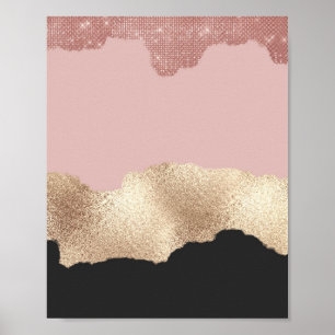 Affiche Rose Parties scintillant or noir rose Abstrait Gir