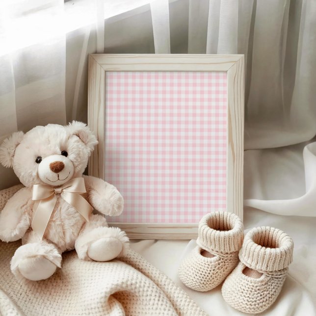 Affiche Rose pastel et gingham blanc (Pastel Pink and White Gingham Poster)