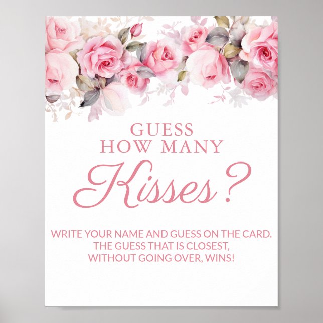 Affiche Rose Pink Bridal Shower Guess Kisses Game (Devant)