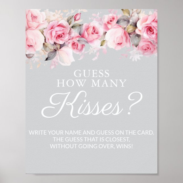 Affiche Rose Pink Gray Bridal Shower Guess Kisses Game (Devant)