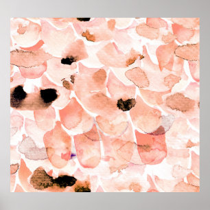 Affiche Rose, pivoine, feuille, motif aquarelle.