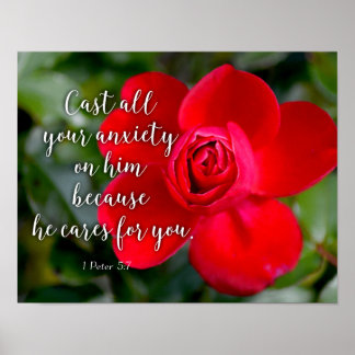 Affiche Rose Posez toute votre angoisse Bible chrétienne V