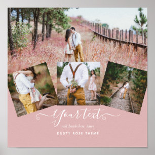Affiche Rose Poussiéreuse COLAGE PHOTO Cadeau de MARIAGE p