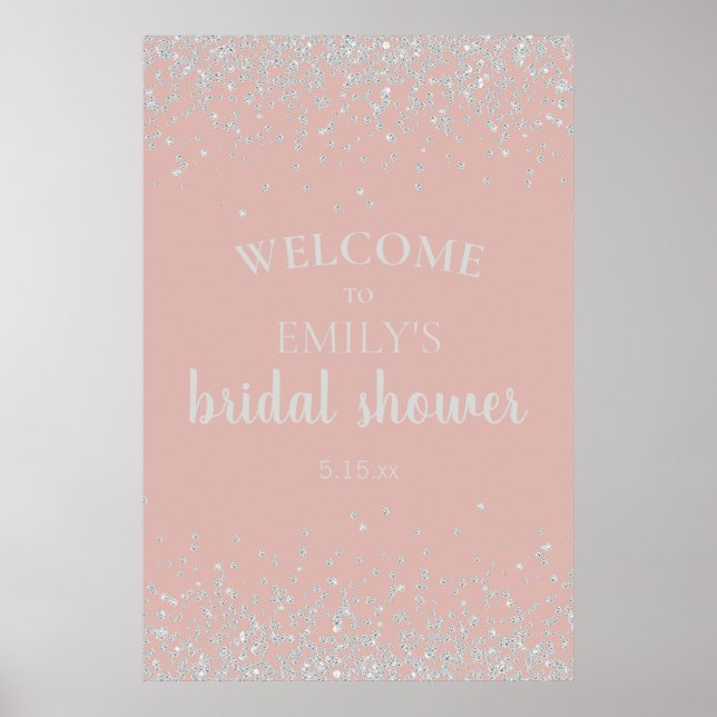 Affiche Rose Poussiéreuse Élégante Mariage avec Confettis  (Devant)