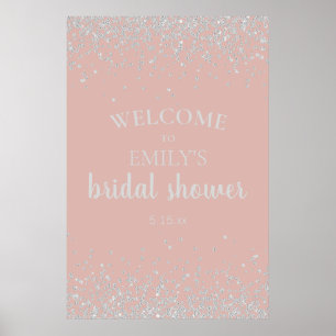 Affiche Rose Poussiéreuse Élégante Mariage Confetti Argent