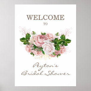 Affiche Rose Poussiéreuse Fard Rose Blanc Mariage Vintage
