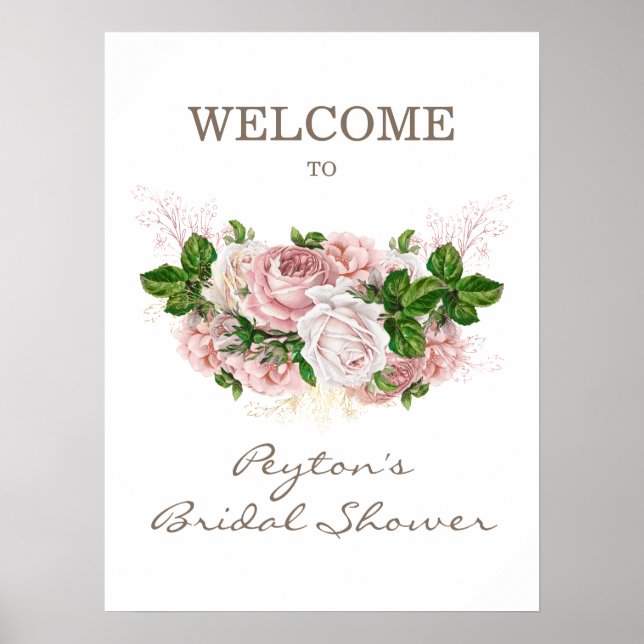 Affiche Rose Poussiéreuse Fard Rose Blanc Mariage Vintage (Devant)
