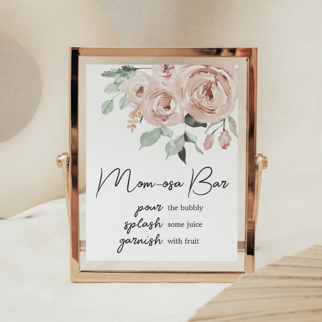 Affiche Rose Poussiéreuse Fille C'est une Fille Baby Showe (It's a Girl Dusty Pink Rose Baby Shower Mom Osa Bar Sign)