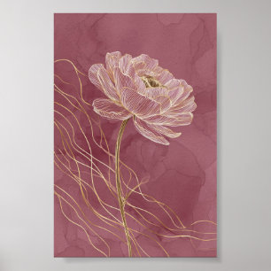 Affiche Rose Poussiéreuse Or Art Linéaire Floral Minimalis