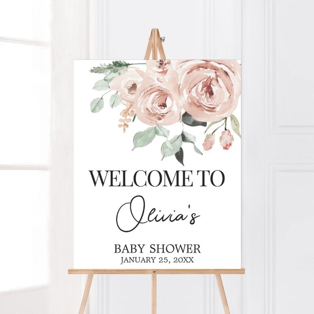 Affiche Rose Poussiéreuse Rose C'est une fille Baby Shower (It's a Girl Dusty Pink Rose Baby Shower Welcome Sign)