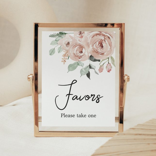 Affiche Rose Poussiéreuse Rose C'est une fille Faveurs de  (It's a Girl Dusty Pink Rose Baby Shower Favors Sign)