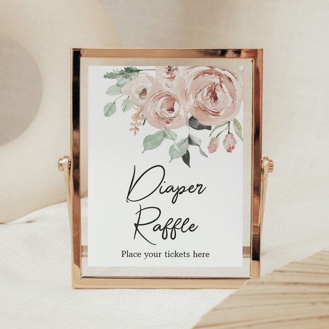 Affiche Rose Poussiéreux C'est une fille Diaper Raffle (It's a Girl Dusty Pink Rose Baby Shower Diaper Raffle Sign)