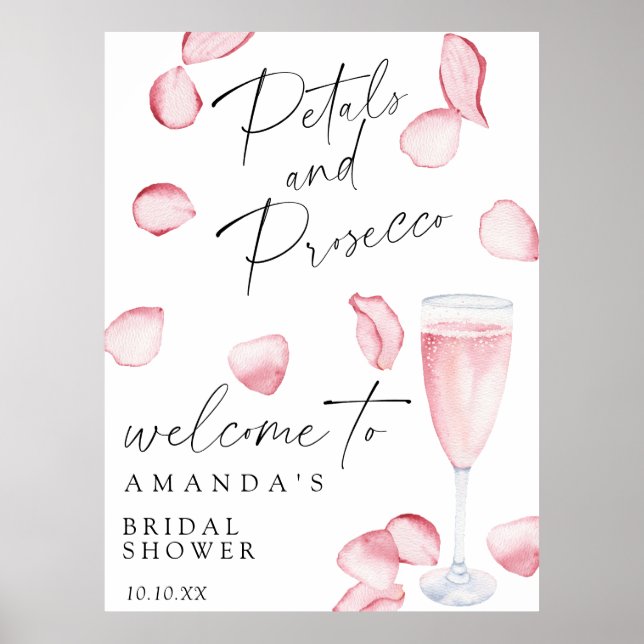 Affiche Rose Prosecco bienvenue fête de la douche nuptiale (Devant)