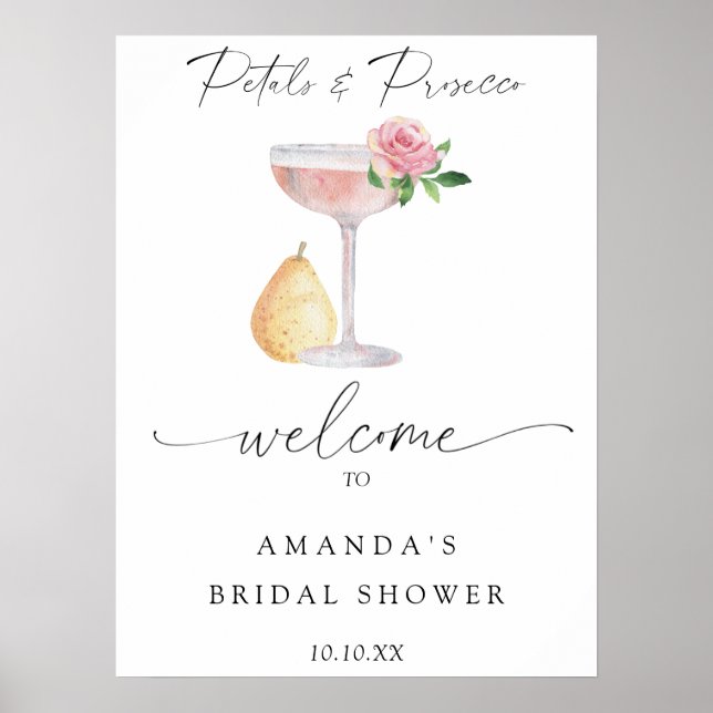 Affiche Rose Prosecco bienvenue fête de la douche nuptiale (Devant)