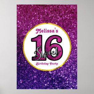 Affiche Rose & Purple Sweet 16 Parties scintillant étincel