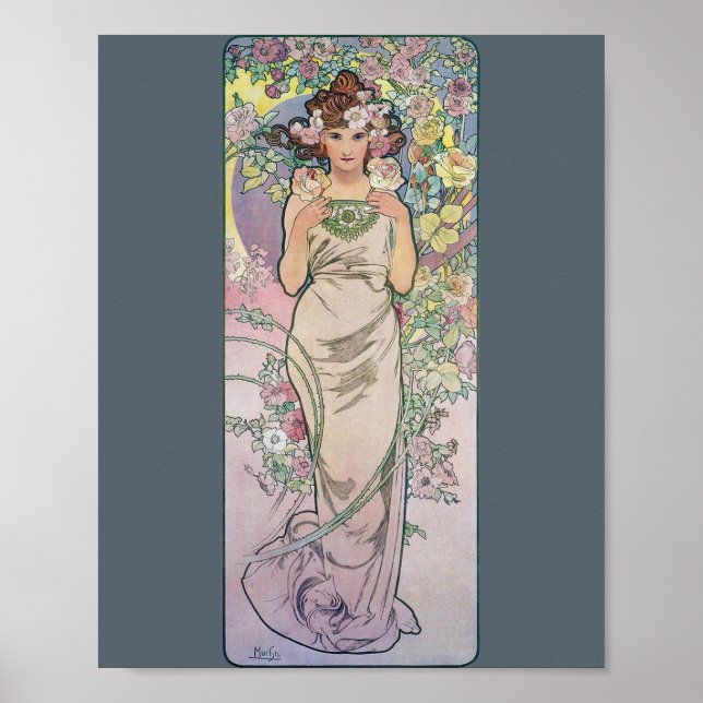 Affiche Rose (Quatre Fleurs), Alphonse Mucha (Devant)