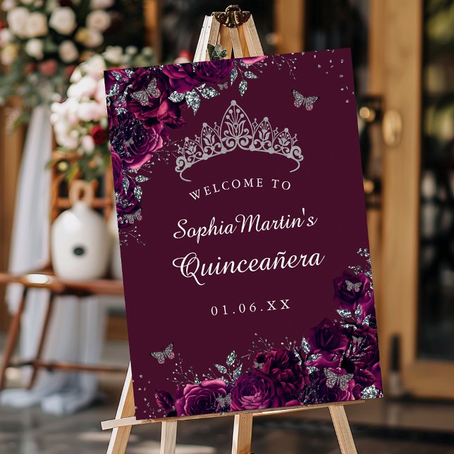 Affiche Rose Quinceanera en Bourgogne en argent (Créateur téléchargé)