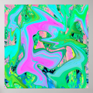 Affiche Rose Rétro et Art Liquide Bleu Clair sur Hydrangea