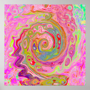 Affiche Rose rétro, jaune et magenta Art abstrait groovy