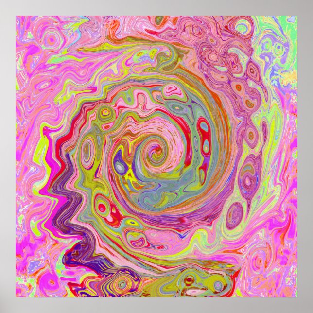 Affiche Rose rétro, jaune et magenta Art abstrait groovy (Devant)
