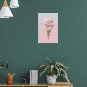Affiche Rose Romantique : Mademoiselle Minou Cône de Glace
