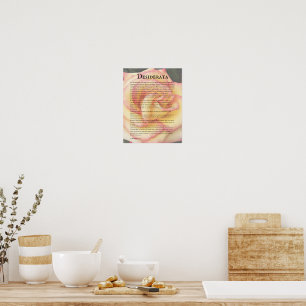 Affiche Rose rose et jaune et poème Desiderata