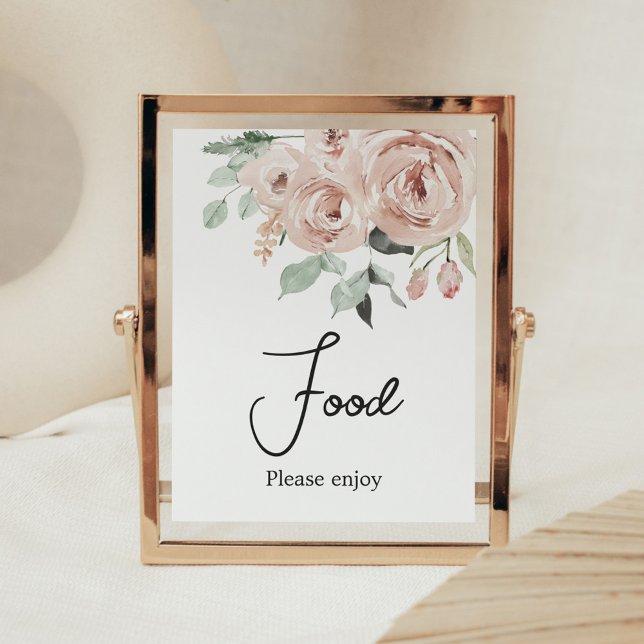 Affiche Rose rose pâle C'est une nourriture Baby shower fi (It's a Girl Dusty Pink Rose Baby Shower Food Sign)