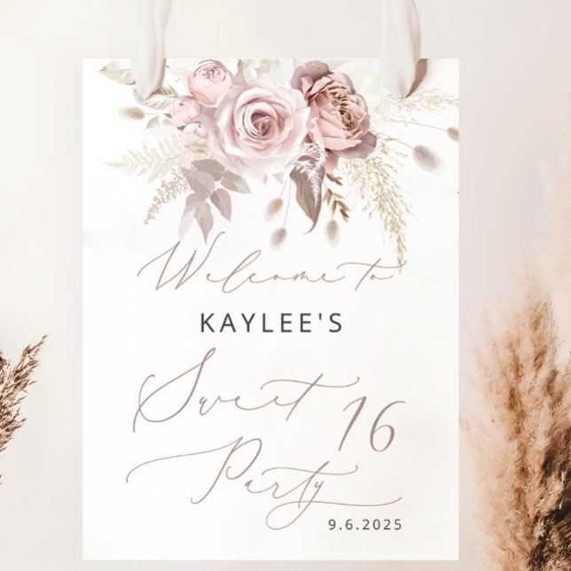 Affiche Rose rose pâle rose pâle 16 Anniversaire Bienvenue (Créateur téléchargé)