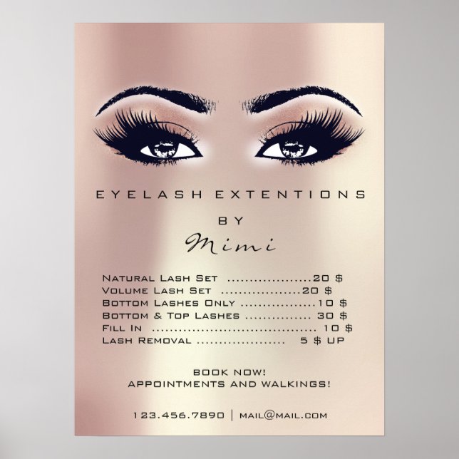 Affiche Rose rose Pêche peau maquillage yeux cils prix (Devant)