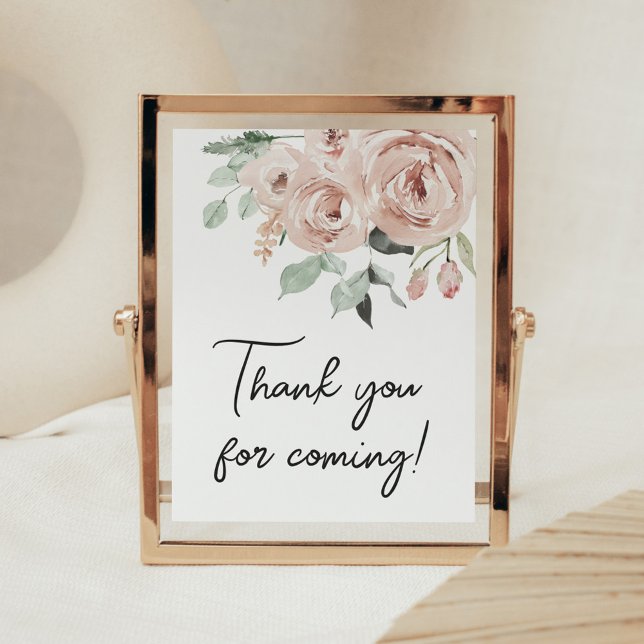 Affiche Rose Rose Poussiéreuse C'est une fille Merci d'êtr (It's a Girl Dusty Pink Rose Baby Shower Thank you for Coming Sign)