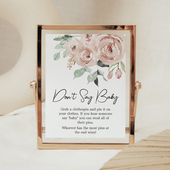 Affiche Rose Rose Poussiéreuse C'est une fille Ne dites pa (It's a Girl Dusty Pink Rose Baby Shower Don't Say Baby Sign)