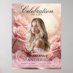 Affiche Rose rose Roses et Rose Gold Funérailles signe d'a