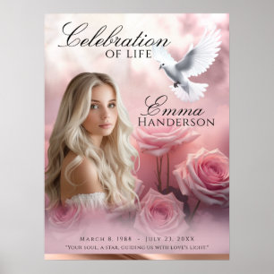 Affiche Rose rose Roses et Rose Gold Funérailles signe d'a