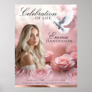 Affiche Rose rose Roses et Rose Gold Funérailles signe d'a