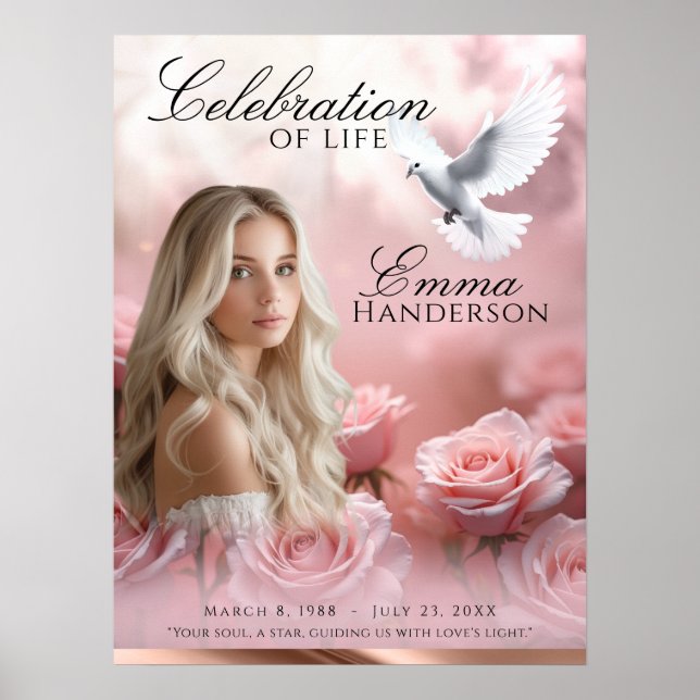 Affiche Rose rose Roses et Rose Gold Funérailles signe d'a (Devant)