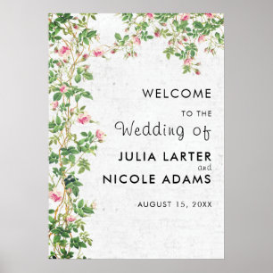 Affiche Rose Rose Vieux Mur Vintage Style Mariage Journal