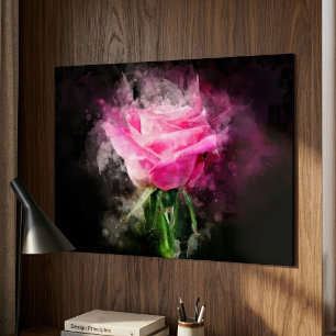 Affiche Rose roseau aquarelle sur fond noir