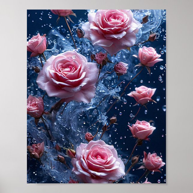 Affiche Rose roses Art floral mural Moody (Devant)