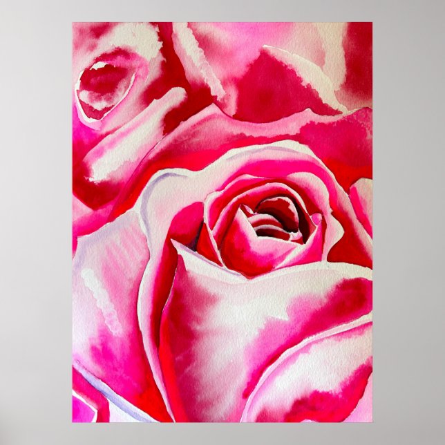 Affiche Rose roses romantique aquarelle art (Devant)