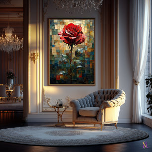 Affiche Rose Rouge de Verre Coloré d'Élégance