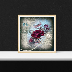 Affiche Rose rouge éphemère grunge victorien 
