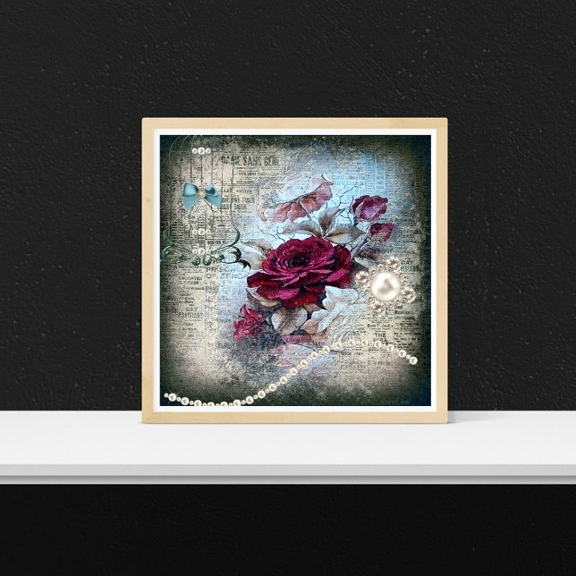 Affiche Rose rouge éphemère grunge victorien  (Créateur téléchargé)